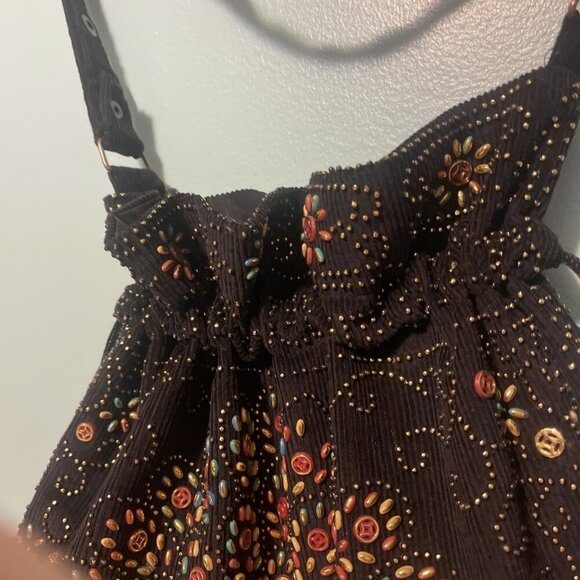 Peacock Vintage Purse Beaded Corduroy Draw String Closure Black Hippie Boho Art - Picture 12 of 13